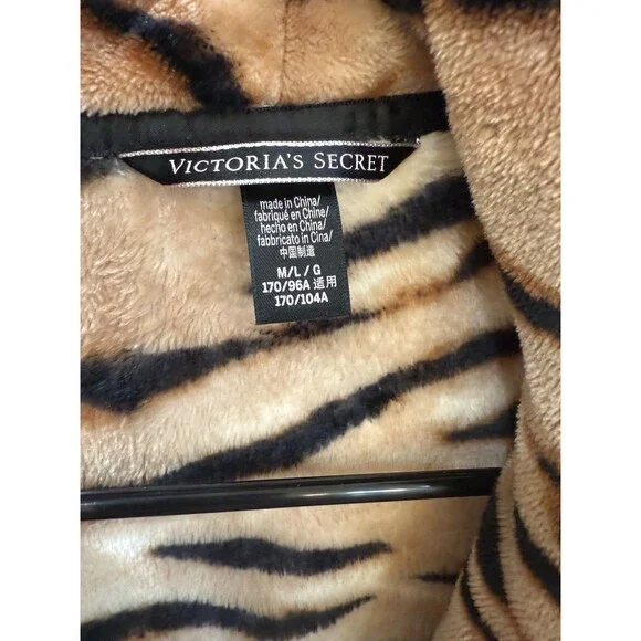 Victorias Secret Tiger Print Robe Sz M/L Women's Plush Brown Black Animal - Picture 6 of 9
